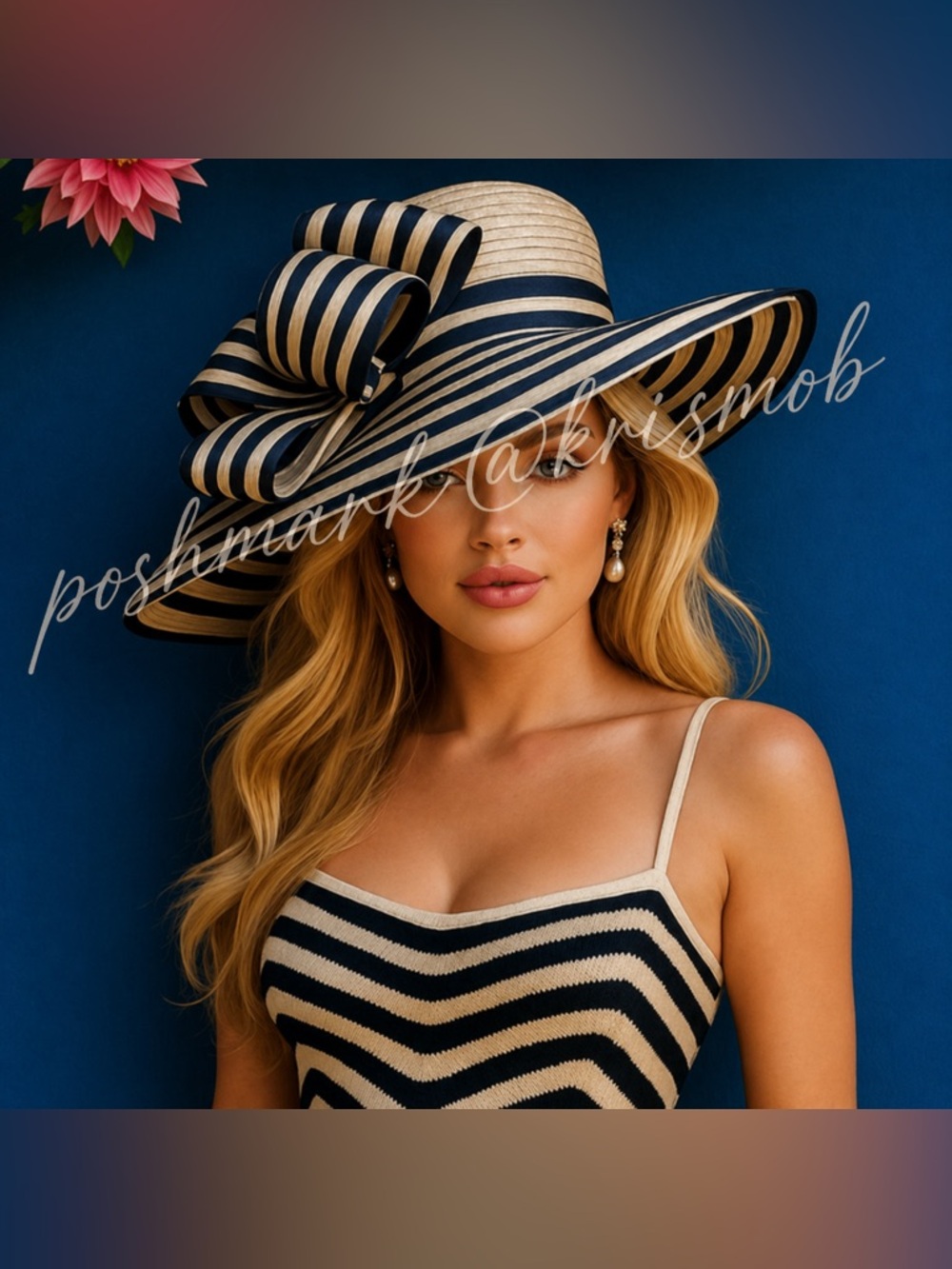 Striped Black and Cream Women's Kentucky Derby Hat Church Tea Occasion Headwear